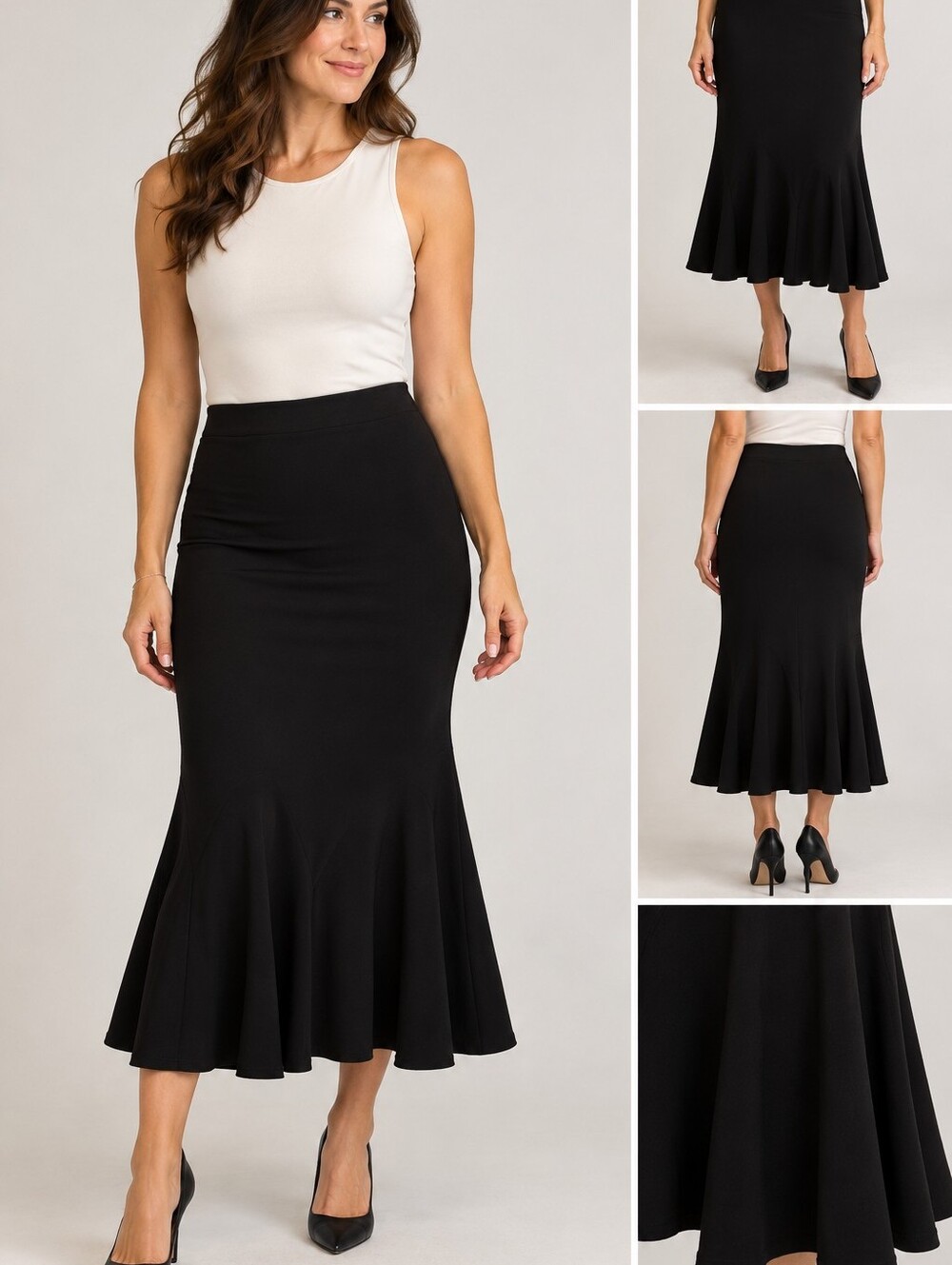 Tahari Black Flared Midi Skirt – Classic Women's Skirt
